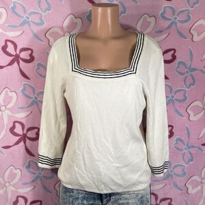 Y2k Christopher & Banks Coastal  White Square Neck Half Sleeve Blouse Medium